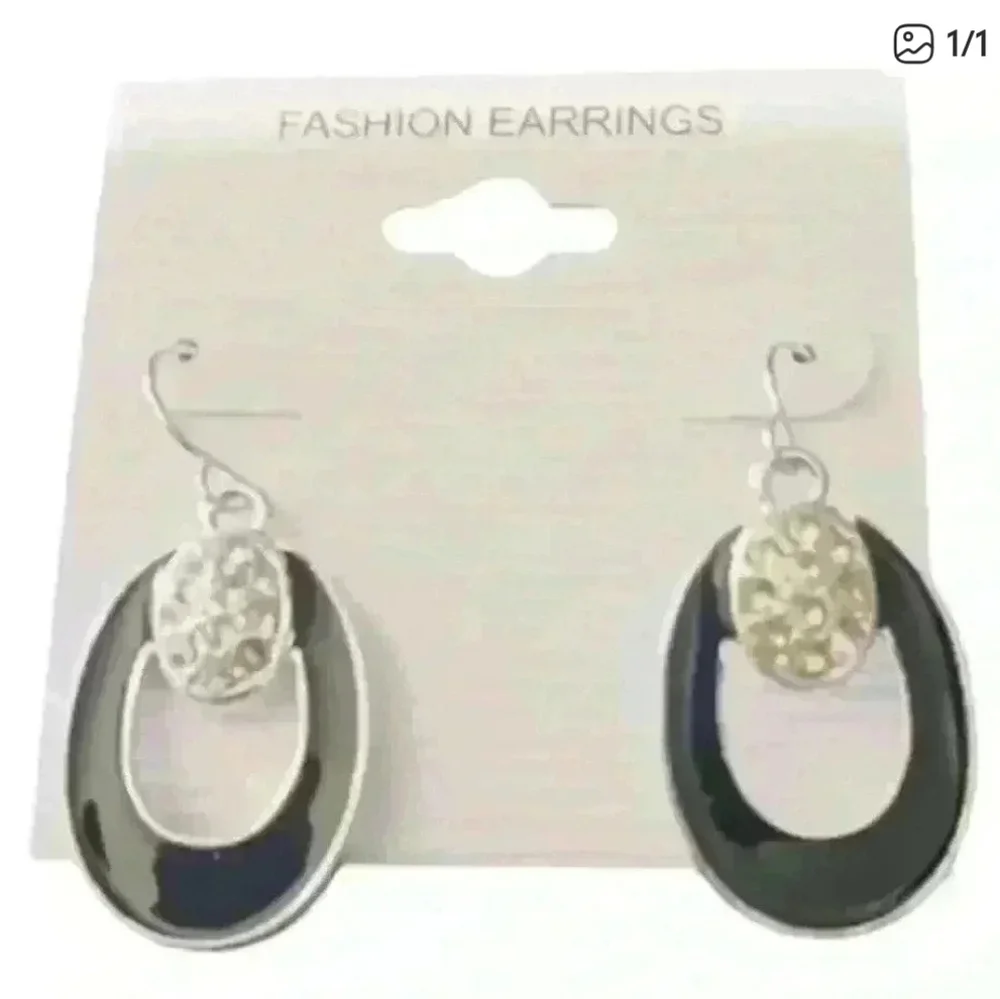Silver black and rhinestone earrings